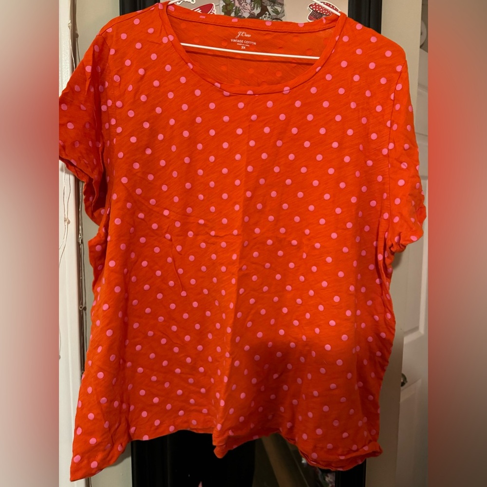 J Crew Vintage Cotton Red with Pink Polka dots T-shirt size 2x